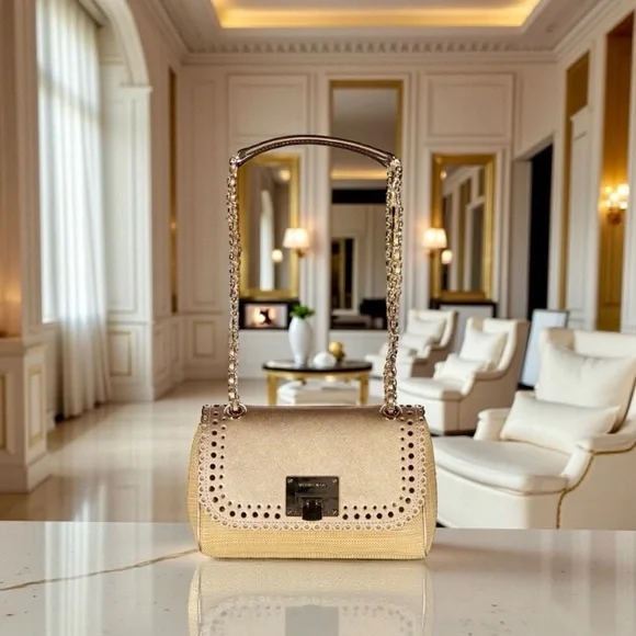 New! Michael Kors Violet Vivian Metallic Gold / Natural Two Way Bag (NWOT) - Picture 4 of 6